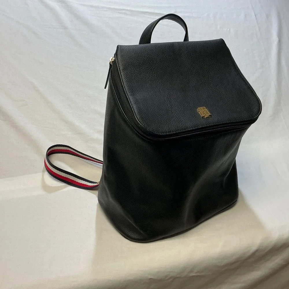 Tommy‎ Hilfiger Black Convertible Backpack Shoulder Bag Purse Red White Blue